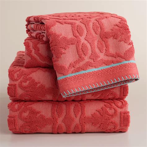 Coral Arden Tile Sculpted Towel Collection Towel Collection Coral