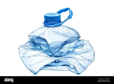 Smashed Empty Plastic Bottle With Blue Cap Isolated On White Background Stock Photo Alamy