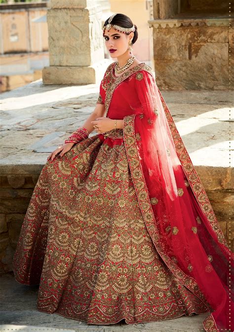 Buy Red Color Silk Bridal Lehenga Choli In Uk Usa And Canada
