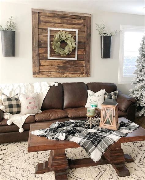 20 Rustic Farmhouse Living Room With Brown Couch