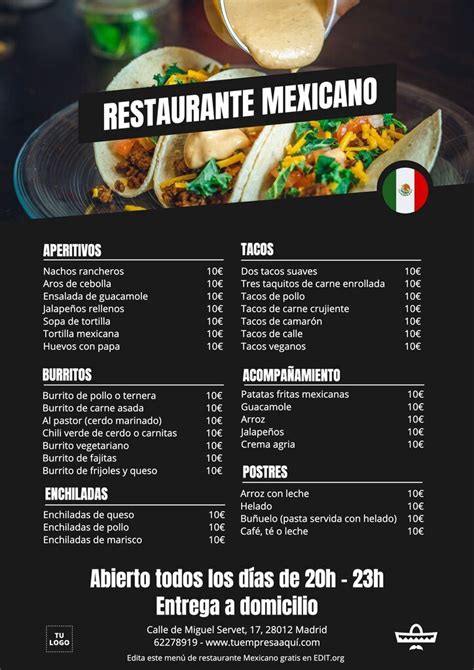 diseña cartas de restaurante mexicano gratis