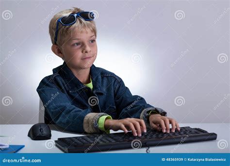 Little Boy Using Computer Stock Image Image Of Homework 48365939