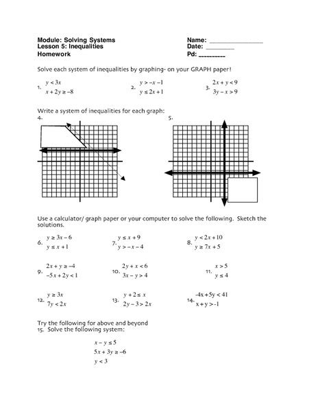 Worksheets are systems of, algebra, gina wilson unit 5 homework 9 systems of inequalities pdf, systems of inequalities, chapter 9 systems of equations and inequalities, unit 6 systems of linear equations. Solving Systems: Inequalities Worksheet for 10th - 12th ...