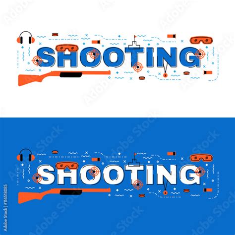 Shooting Banner Shooting Lettering Flat Line Design With Icons Stock
