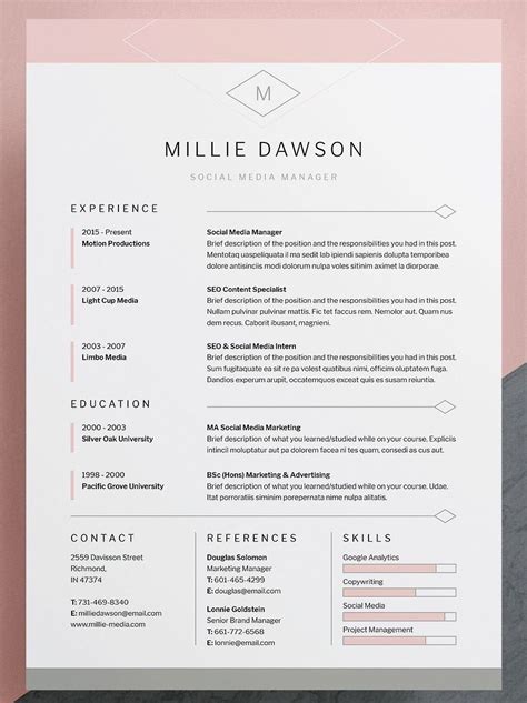 professional elegant resume cv template with matching cover letter template available for wor