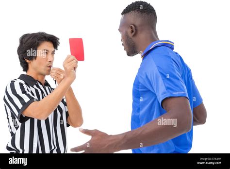 Referee Showing Red Card To Football Player Stock Photo Alamy