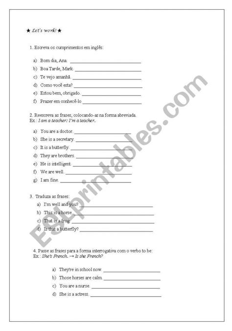 To Be Verb With Some Exercises In Portuguese Free Printable