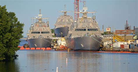 three littoral combat ships at fincantieri marinette marine s shipyard in marinette wisc on