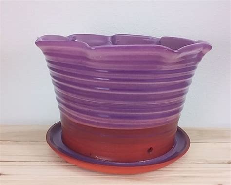 Large Purple Ceramic Pottery Flower Pot By Summerhollowpottery