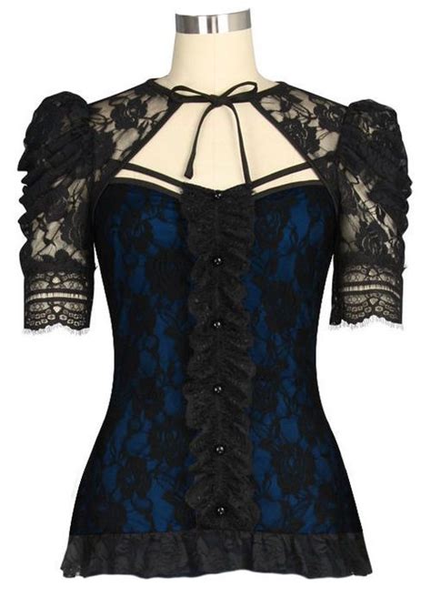 Black And Blue Lace Overlay Gothic Top In S X Fashion Gothic Outfits Tartan Fashion