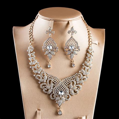 lan palace new arrivals jewelry set gold color glass necklace and earrings for wedding free
