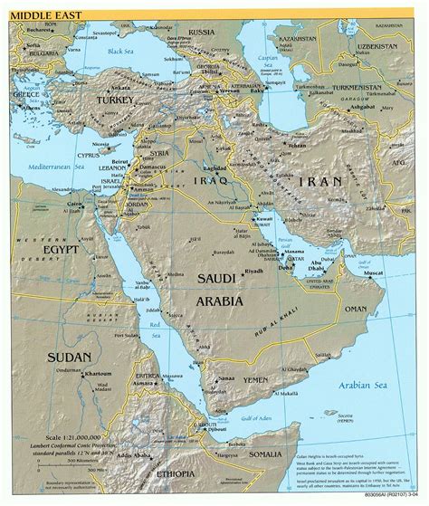 Middle East Physical Map 2004 Full Size