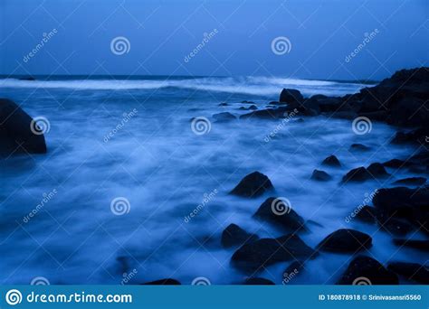 Seascape Beach Waves With Rocks On Long Exposure At Mahabalipuram Beach Motion Blur Photography