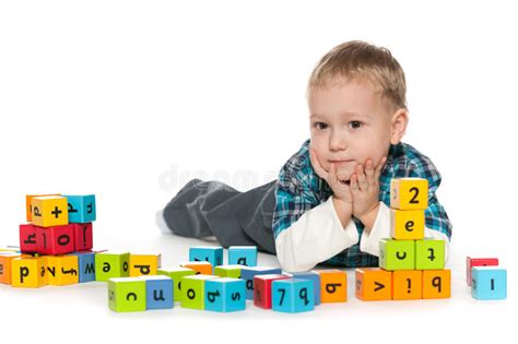Preschool Little Boy With Blocks Stock Image Image Of