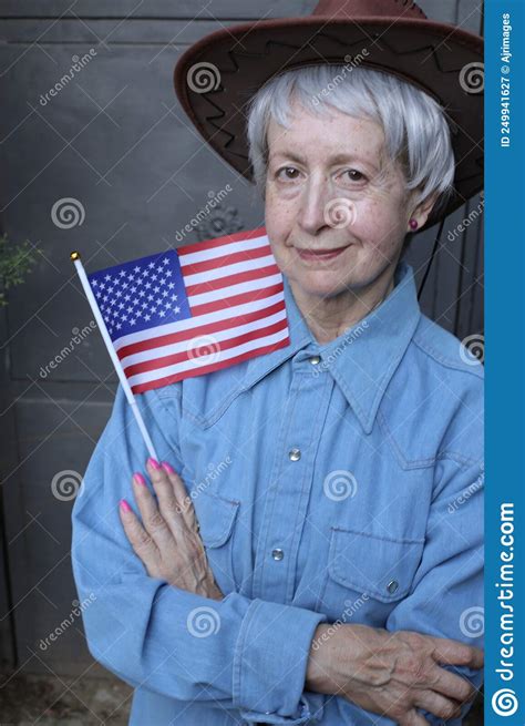 Mature Cowgirl Showing Patriotism In The Usa Stock Image Image Of