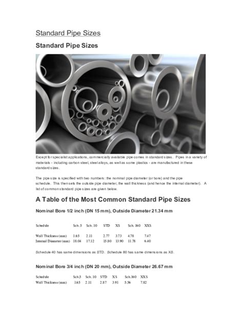 Pipe Size Table Pdf Elcho Table