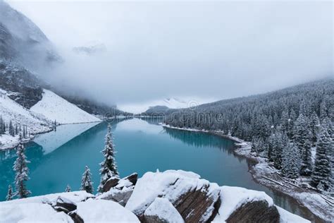 First Snow Morning At Moraine Lake In Banff National Park Alberta