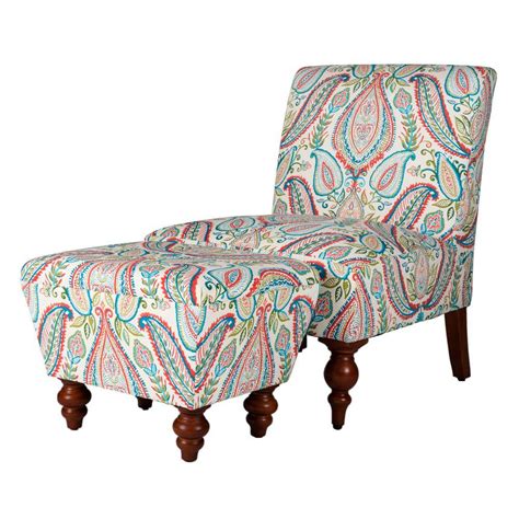 Homepop Multi Color Paisley Susan Armless Accent Chair Ottoman Set
