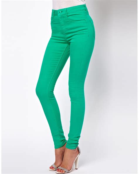 Asos Ridley High Waist Ultra Skinny Jeans In Emerald Green Lyst