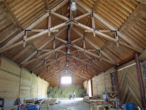 They can be manufactured with a low slope to compensate for deflection and to ensure good drainage when used. Barn truss | Wood roof structure, Barn roof, Roof design