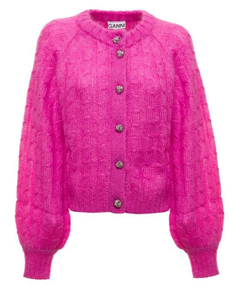 Ganni Synthetic Womans Mohair Blend Cardigan In Pink Lyst