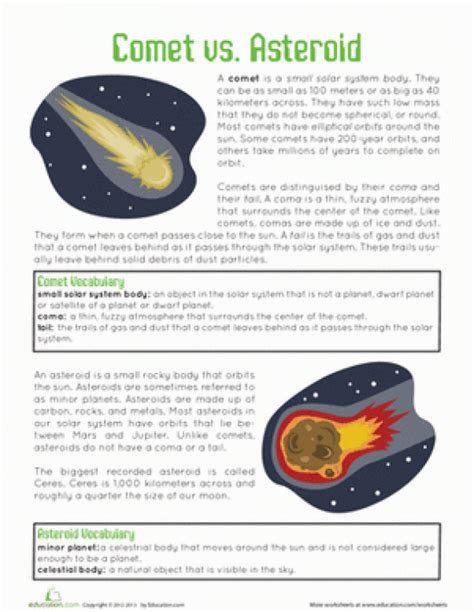 Asteroid Comet Or Meteor Worksheet
