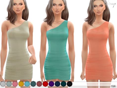 One Shoulder Ruched Dress By Ekinege At Tsr Sims 4 Updates