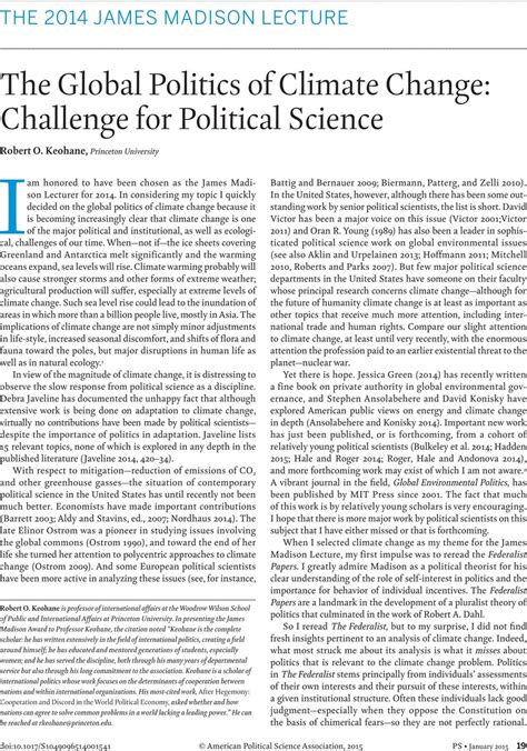 The Global Politics Of Climate Change Challenge For Political Science