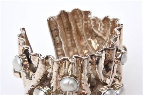 Monumental And Sculptural Sterling Silver And Pearl Cuff Bracelet For Sale At 1stdibs