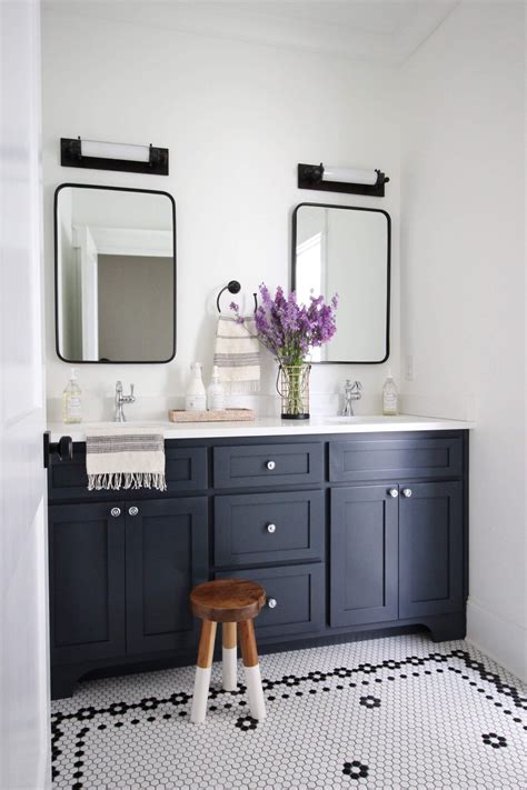 Chantilly House — Laura Design Company Guest Bathroom With Navy Blue