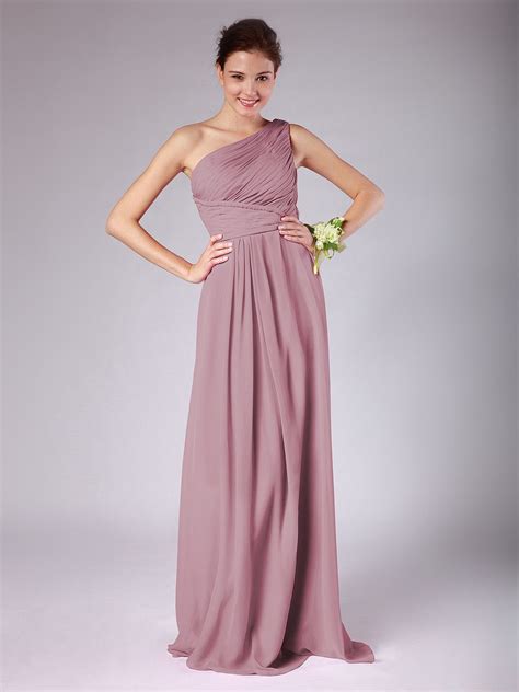 One Shoulder Pleated Chiffon Bridesmaid Dress In Dusty Rose For Her