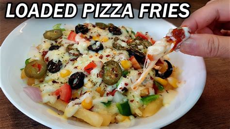 Loaded Pizza French Fries Recipe Cheesy Pizza Fries Kanaks Kitchen