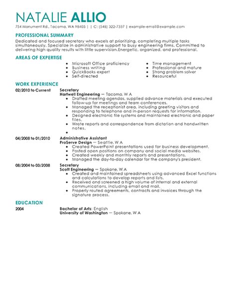 When it comes to drafting an internship resume, it can be considered as a sales document. Best Secretary Resume Example | LiveCareer