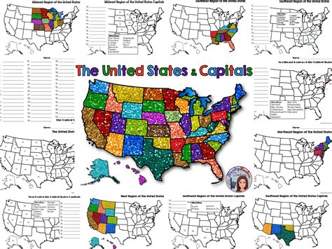 Product Preview States And Capitals United States Map States Map