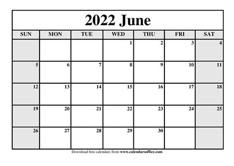 June 2022 Printable Calendar Template Pdf Word Printable Calendar Hub