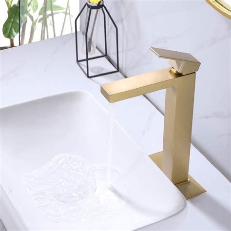 Tall Bathroom Faucet For Vessel Sink Single Handle Brushed Gold Bathro