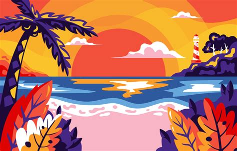 Beach Sunset Vector Art Icons And Graphics For Free Download