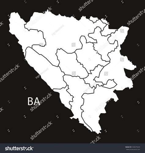 Bosnia Hercegovina Regions Map Black White Royalty Free Stock Vector