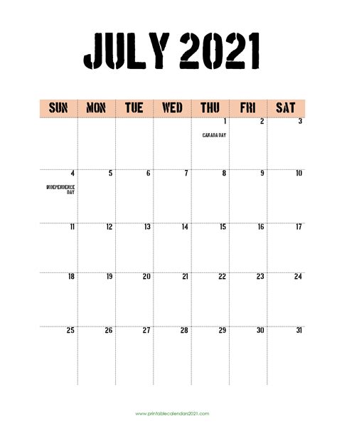 Dengan berganti tahun, tentunya kalender juga berganti, iya kan? 45+ July 2021 Calendar Printable, July 2021 Calendar PDF ...