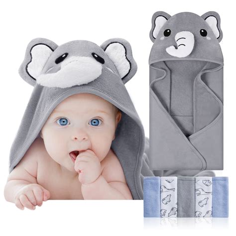 Wawayaya Newborn Hooded Baby Towel With 5 Baby Washcloths Hooded Baby