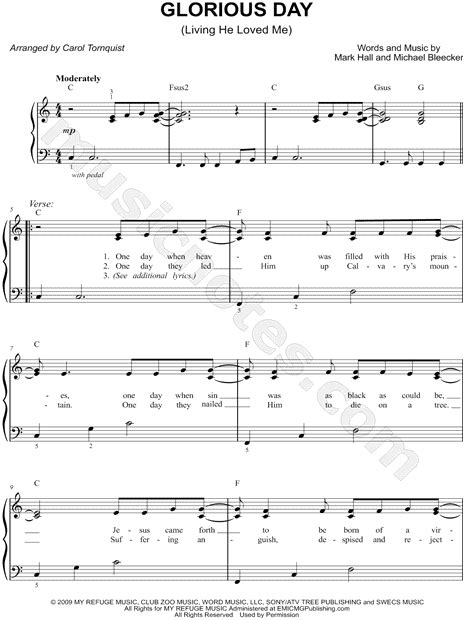 Casting Crowns Glorious Day Living He Loved Me Sheet Music In C Major Transposable