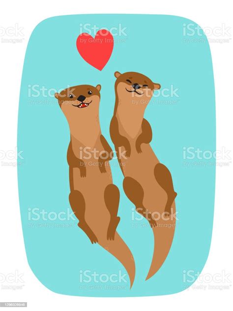 Vector Card With Cartoon Otter Couple For Valentines Day Stock