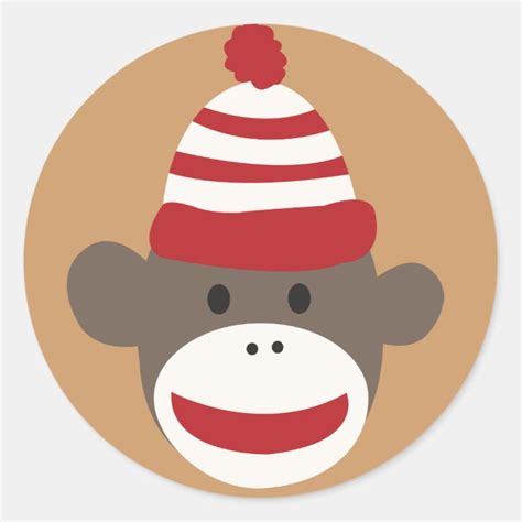 Cute Smiling Sock Monkey Face Sticker