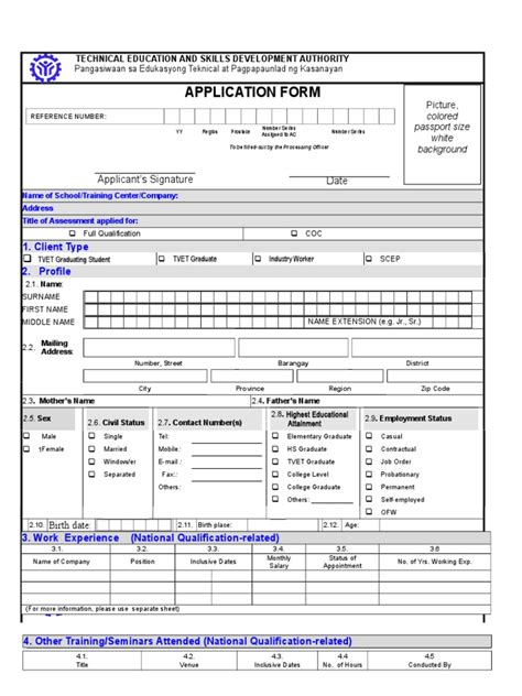 Tesda Application Form Learning Business