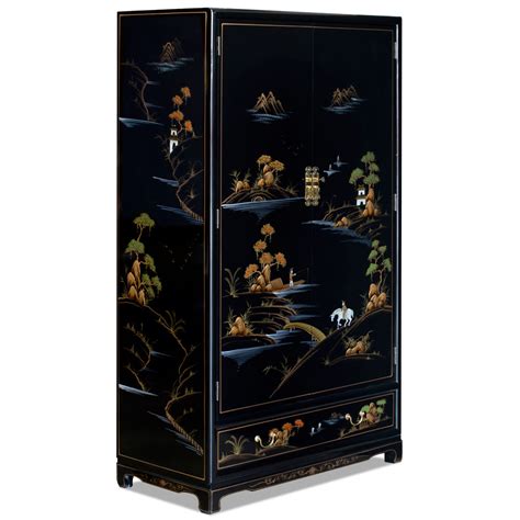 Black Laquer Chinoiserie Scenery Armoire China Furniture