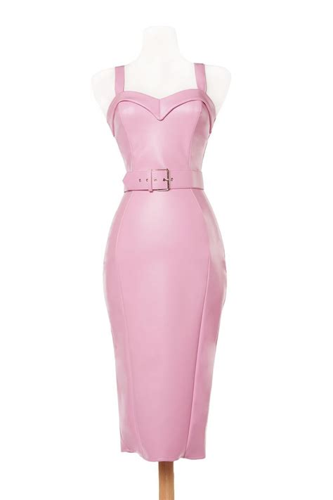 deadly dames downtown dame dress in faux pink leather pinup girl clothing dresses wiggle