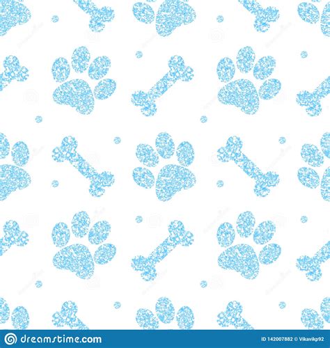 Seamless Cute Blue Glitter Pattern Doggy Endless Background For