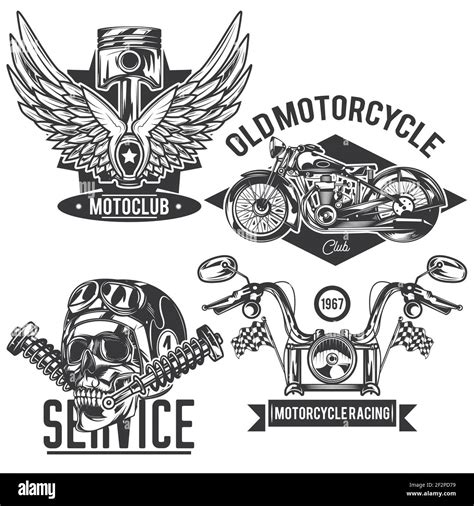 Set Of Vintage Old Motorcycle Racing Drawings Sticker Stock Vector