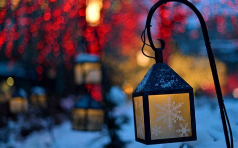 Lanterns Lights Snowflakes Winter Nature Christmas Wallpaper X
