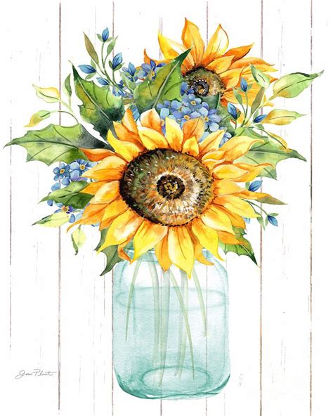 Sunflower Painting Sunflowers In Mason Jar By Jean Plout In 2021